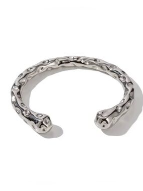 Sleek Hammered Silver Open Cuff Bracelet
